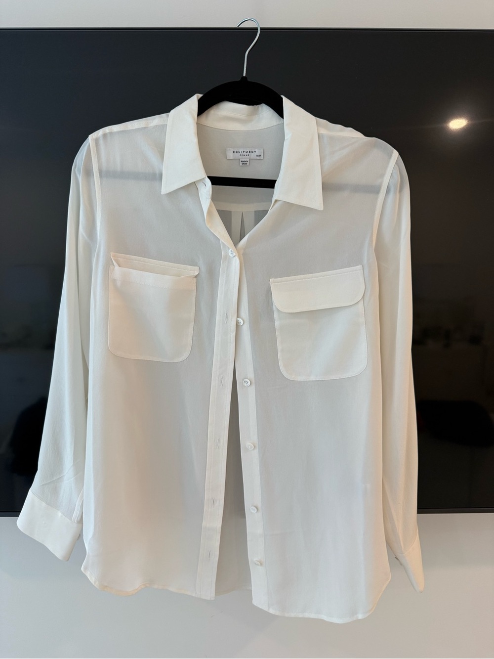 Equipment White Lightweight Button-Up Shirt with Chest Pockets